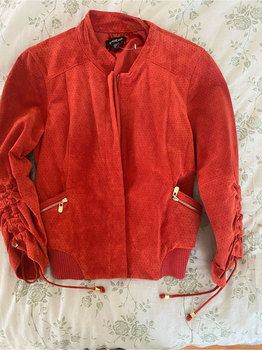 bebe lobster Suede Bomber Jacket XS nwot gold hardware